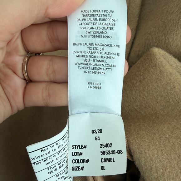 Ralph Lauren Wool Blend Car Coat Womens XL Camel Icon A Line Minimalist Luxury - Picture 12 of 16